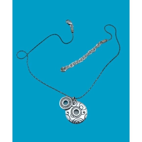 Brighton silver plated and crystal double disk pendant necklace Crystals - Picture 2 of 5